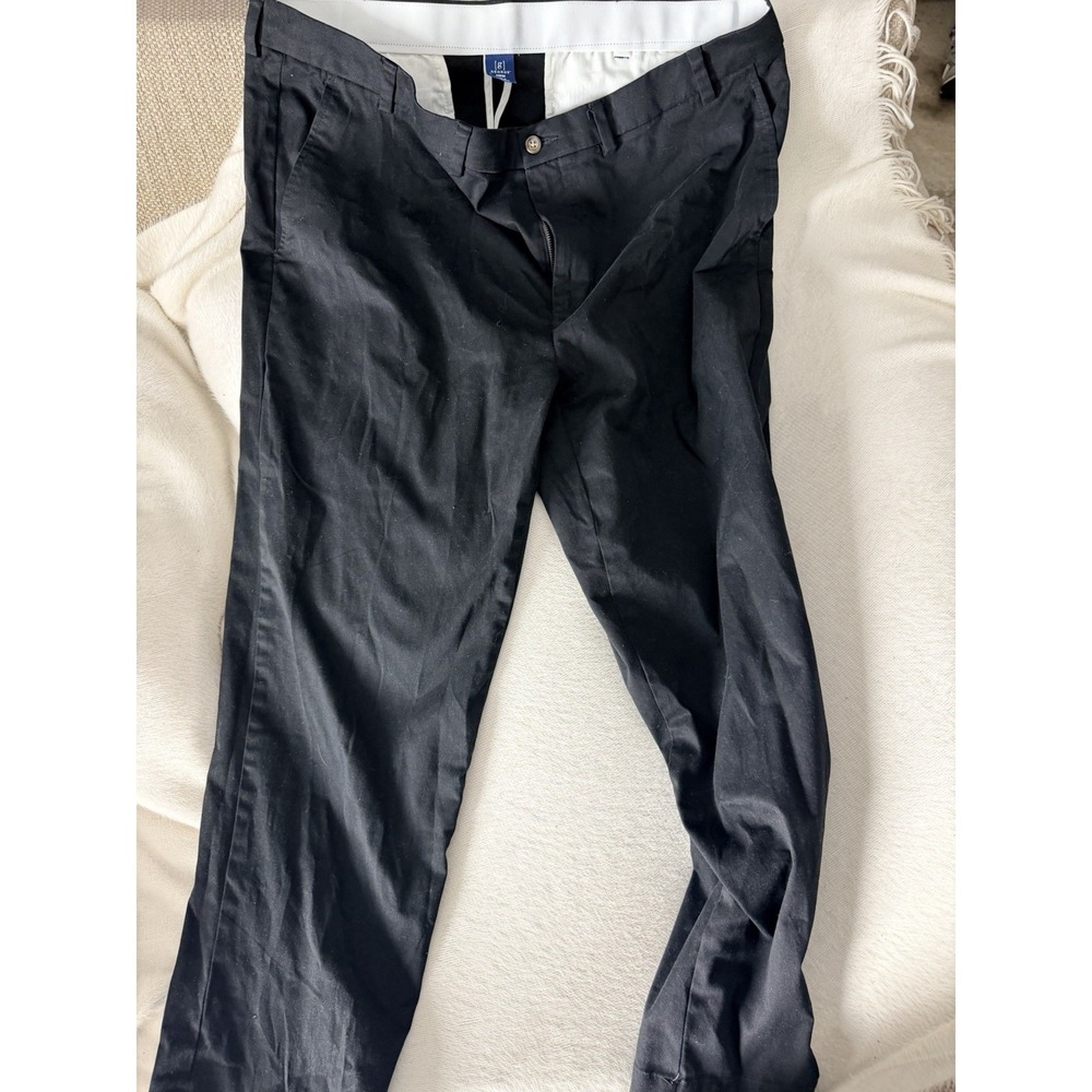 George Mens Dress Pants 44x30 Black Flat Front Chino Work Pants Stretch 44W 30L